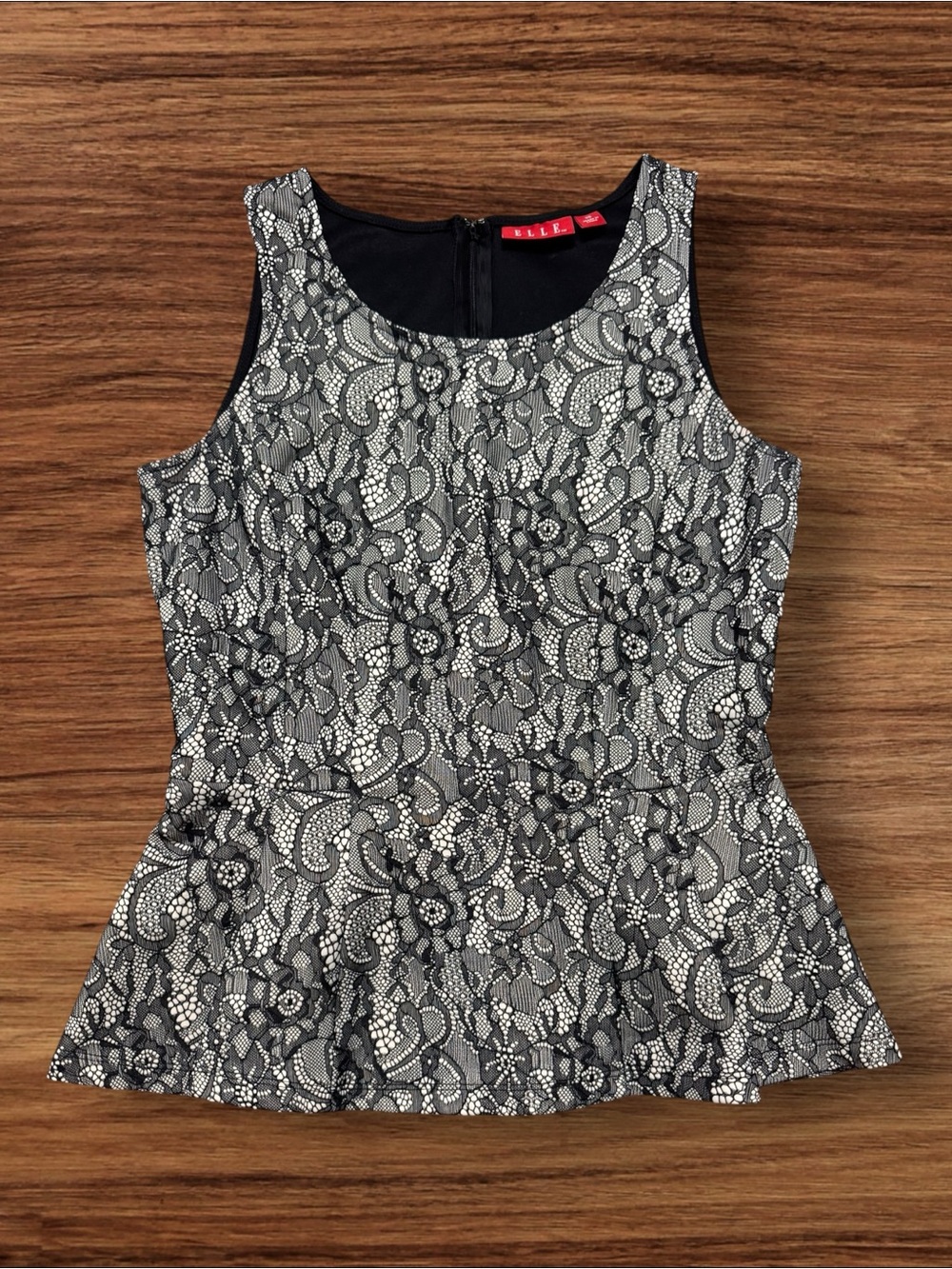 Elle Black Lace Sleeveless Peplum Blouse
